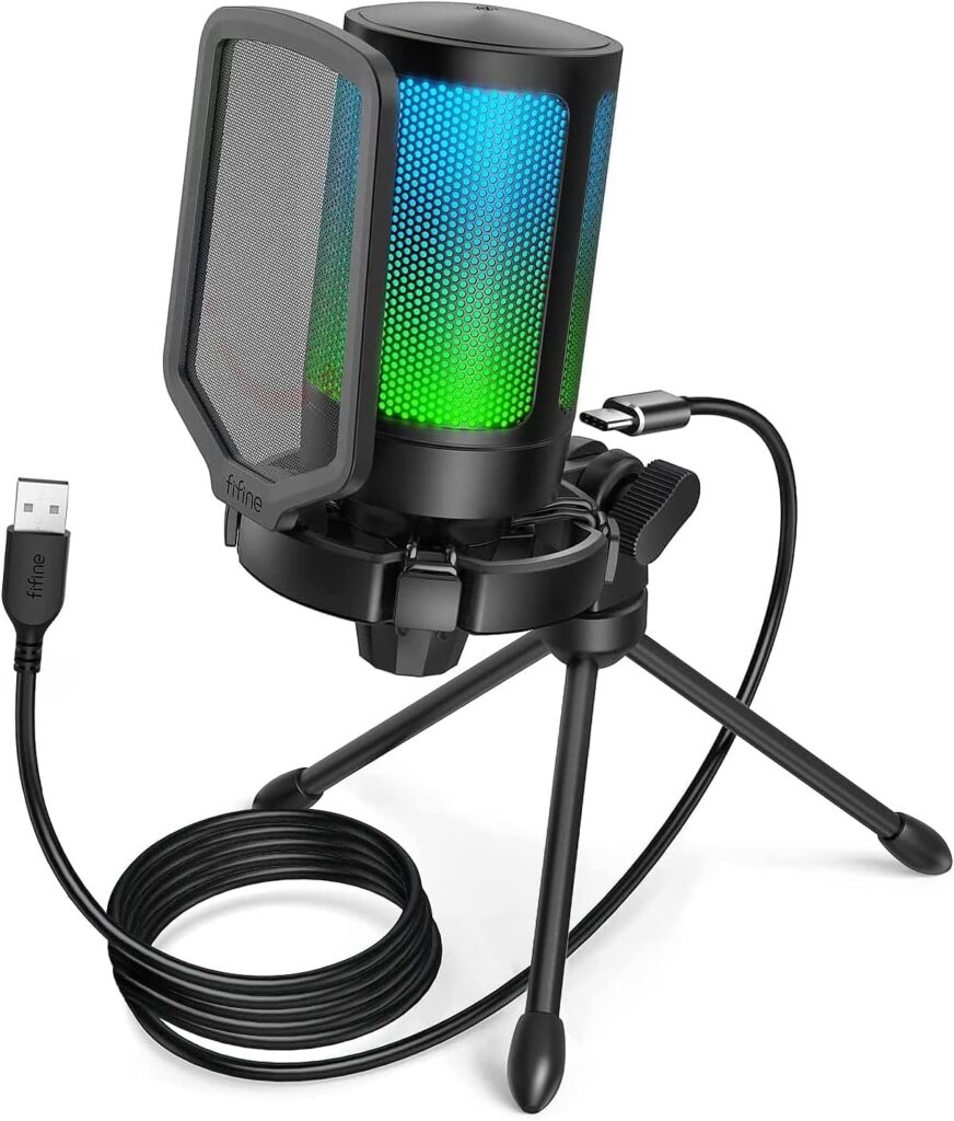 FIFINE Gaming Microfono para PC PS4 PS5, USB Condensador Micrófono de Cardioide