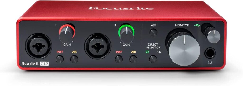 Interfaz de audio USB Scarlett 2i2 3.ª gen. de Focusrite para grabar, componer, retransmitir y emitir pódcast