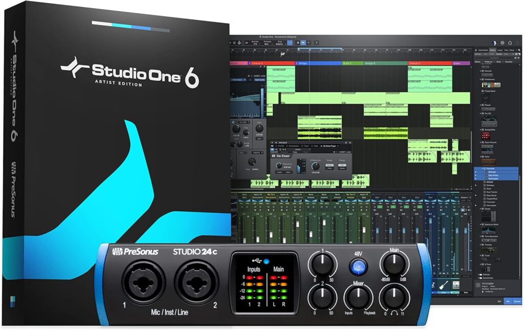 PreSonus Studio 24c Interfaz de Audio, 2 Entradas Micrófonos / 2 Salidas

